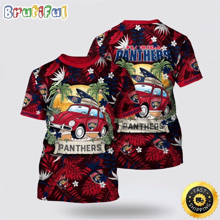 NHL Florida Panthers All Over Print T Shirt Tropical Forest Motif Car Traveling Summer T Shirt