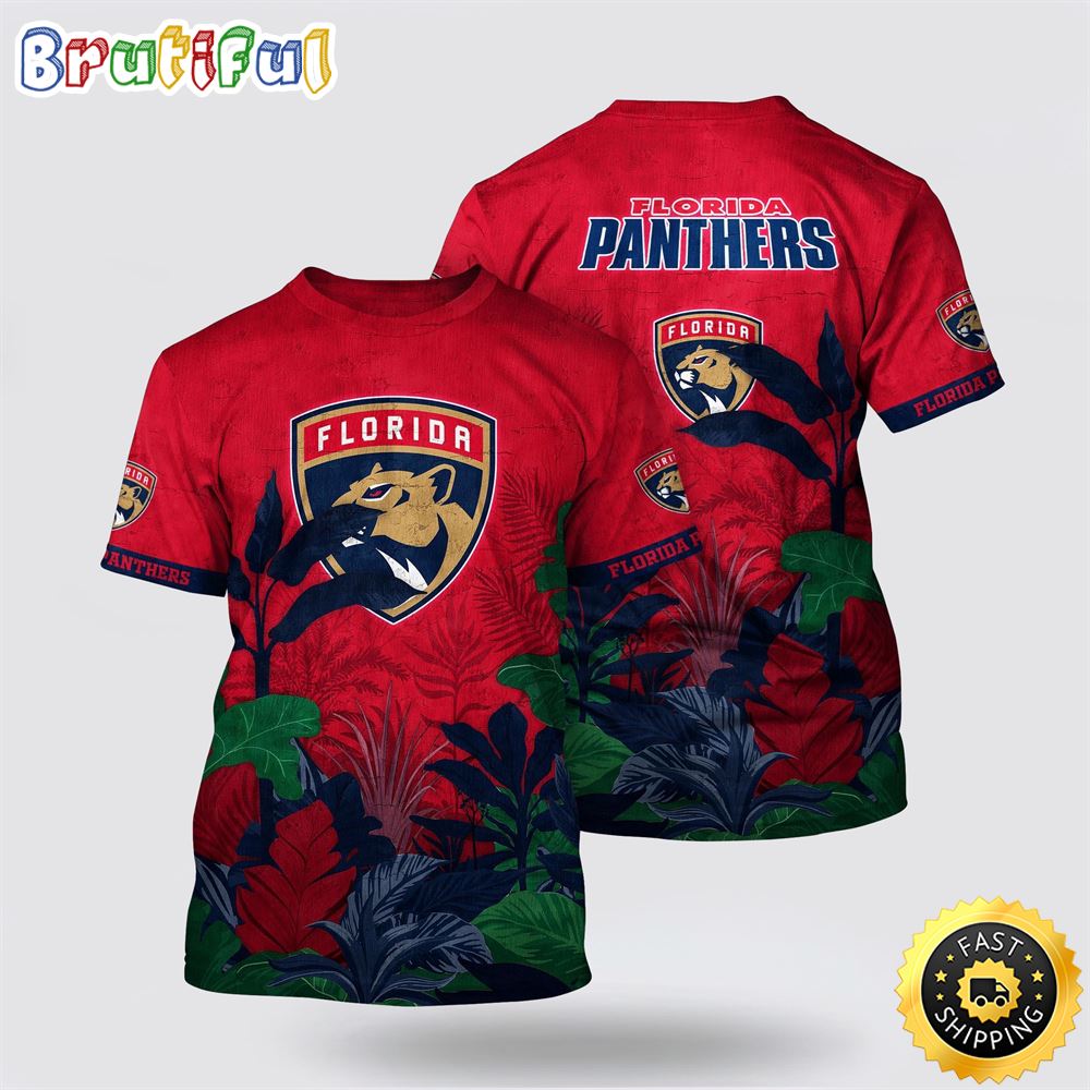 NHL Florida Panthers All Over Print T Shirt Tropical Forest Motifs Summer T Shirt