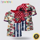 NHL Florida Panthers All Over Print T Shirt Tropical Hat And Glasses Pattern Summer T Shirt