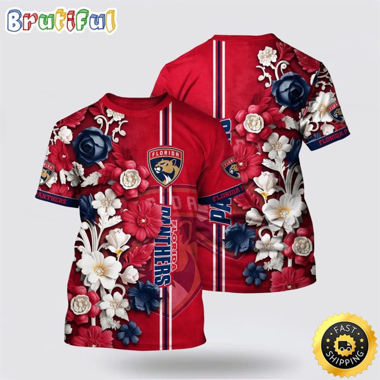NHL Florida Panthers All Over Print T Shirt Tropical Hepatica Floral Pattern Summer T Shirt