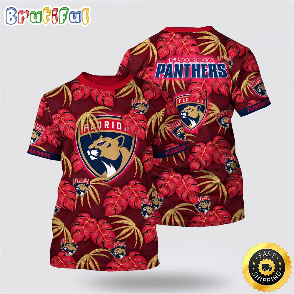 NHL Florida Panthers All Over Print T Shirt Tropical Motifs Summer T Shirt
