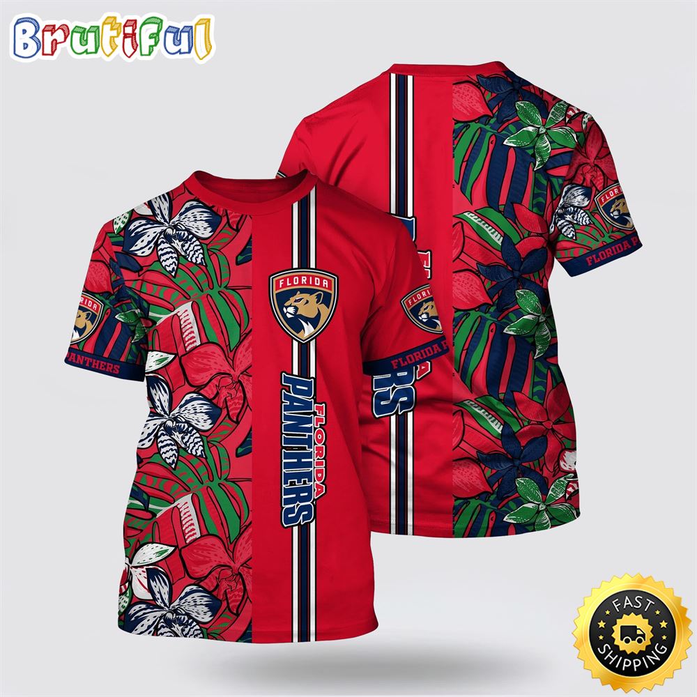NHL Florida Panthers All Over Print T Shirt Tropical Tropical Forest Floral Pattern Summer T Shirt