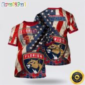 NHL Florida Panthers All Over Print T Shirt With American Flag Pattern Summer T Shirt