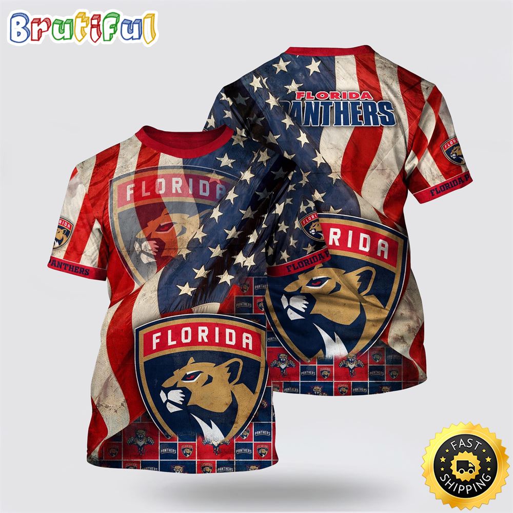 NHL Florida Panthers All Over Print T Shirt With American Flag Pattern Summer T Shirt