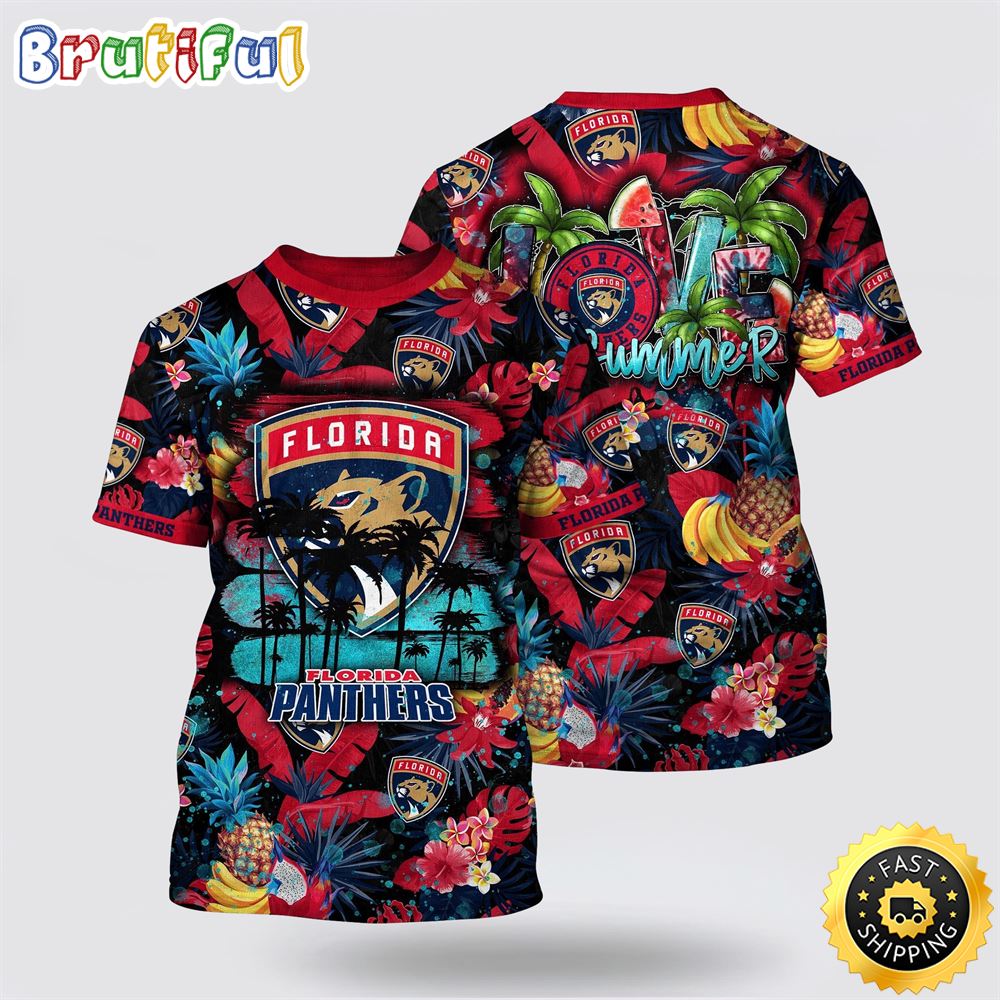 NHL Florida Panthers All Over Print T Shirt With Tropical Fruits Summer T Shirt