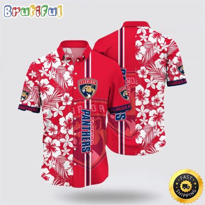 NHL Florida Panthers Hawaiian Shirt Tropical Apricot Blossom Pattern Summer Hawaiian Shirt