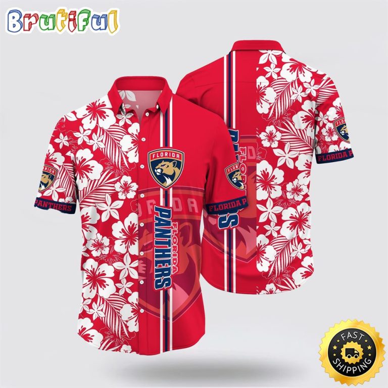 NHL Florida Panthers Hawaiian Shirt Tropical Apricot Blossom Pattern Summer Hawaiian Shirt