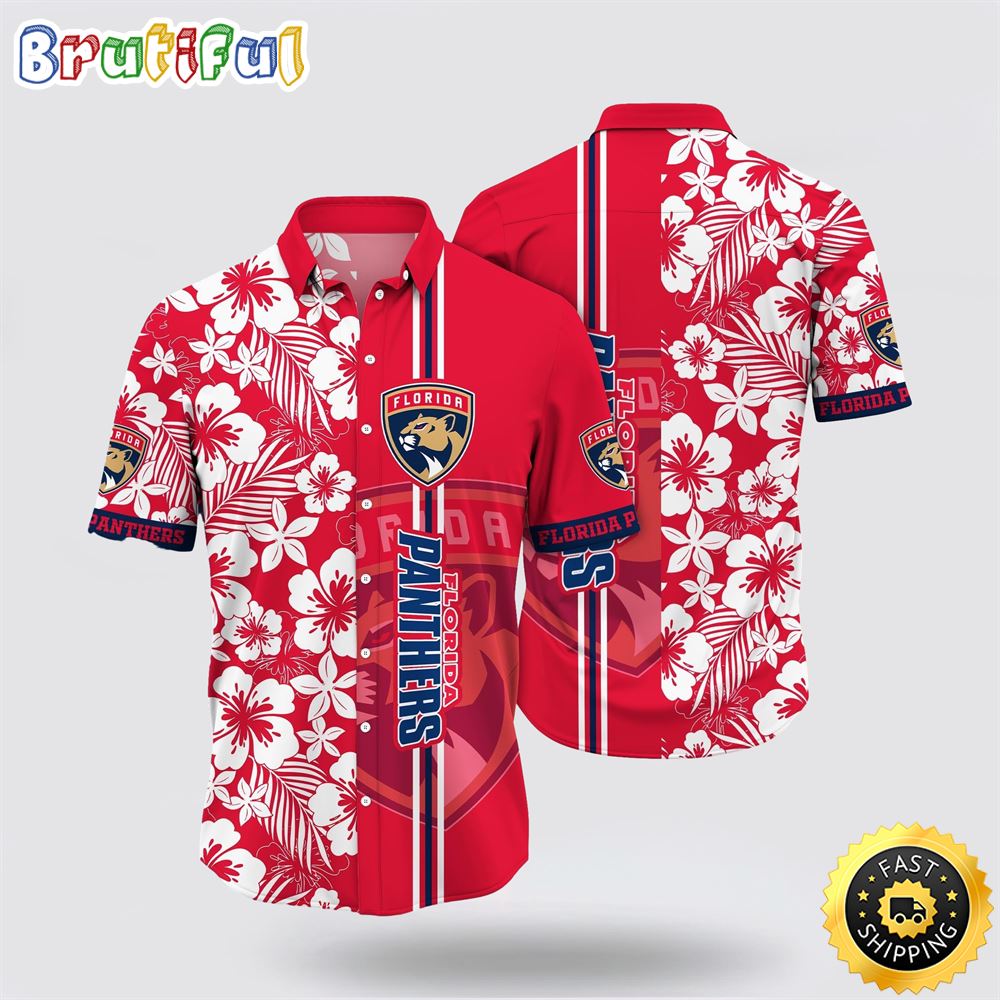 NHL Florida Panthers Hawaiian Shirt Tropical Apricot Blossom Pattern Summer Hawaiian Shirt NHL Florida Panthers Hawaiian Shirt Tropical Apricot Blossom Pattern Summer Hawaiian Shirt