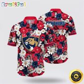 NHL Florida Panthers Hawaiian Shirt Tropical Begonia Flower Pattern Summer Hawaiian Shirt