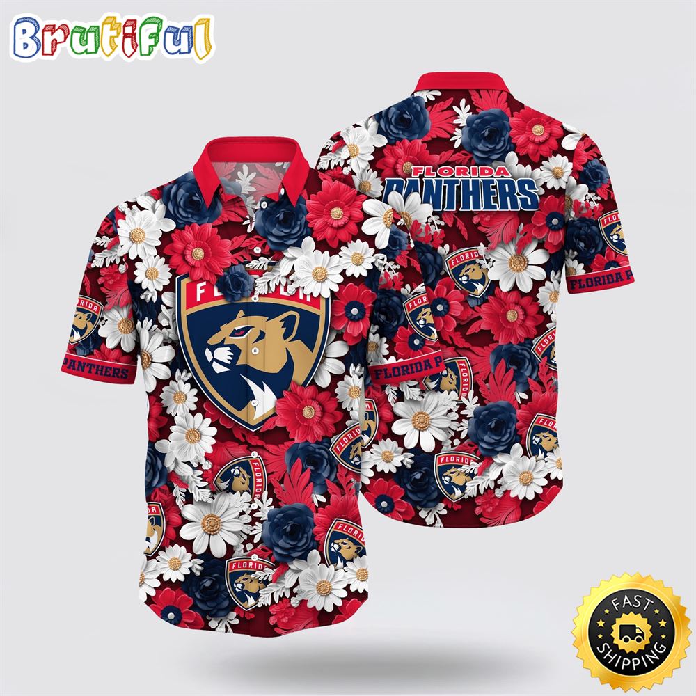 NHL Florida Panthers Hawaiian Shirt Tropical Begonia Flower Pattern Summer Hawaiian Shirt NHL Florida Panthers Hawaiian Shirt Tropical Begonia Flower Pattern Summer Hawaiian Shirt