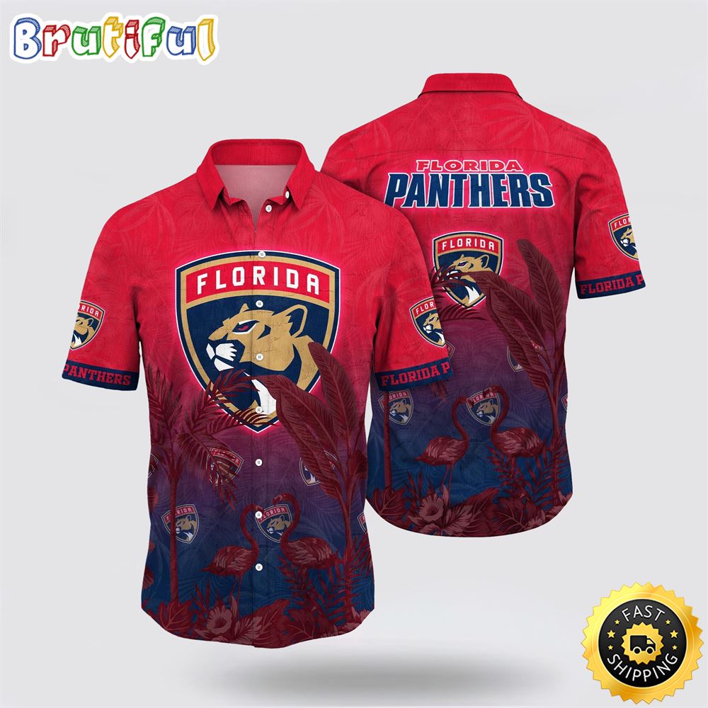NHL Florida Panthers Hawaiian Shirt Tropical Flamingo Pattern Summer Hawaiian Shirt NHL Florida Panthers Hawaiian Shirt Tropical Flamingo Pattern Summer Hawaiian Shirt