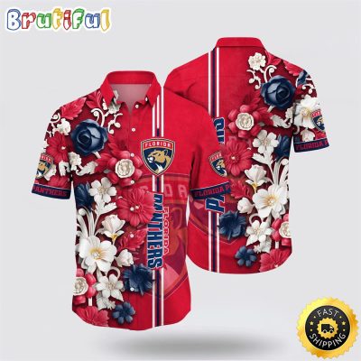 NHL Florida Panthers Hawaiian Shirt Tropical Hepatica Floral Pattern Summer Hawaiian Shirt
