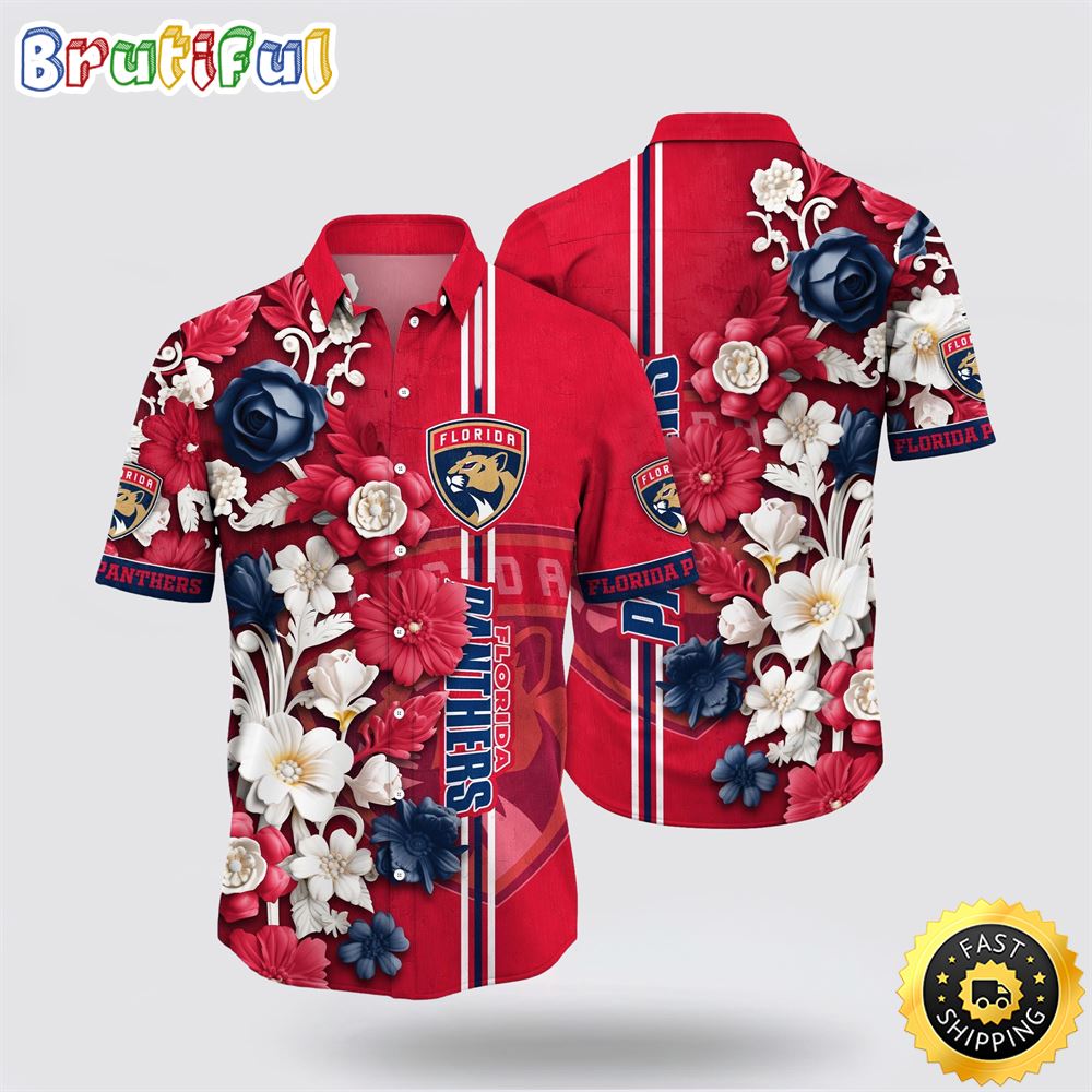 NHL Florida Panthers Hawaiian Shirt Tropical Hepatica Floral Pattern Summer Hawaiian Shirt NHL Florida Panthers Hawaiian Shirt Tropical Hepatica Floral Pattern Summer Hawaiian Shirt