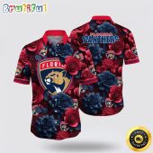 NHL Florida Panthers Hawaiian Shirt Tropical Rose Pattern Summer Hawaiian Shirt