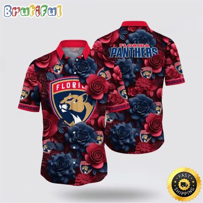 NHL Florida Panthers Hawaiian Shirt Tropical Rose Pattern Summer Hawaiian Shirt