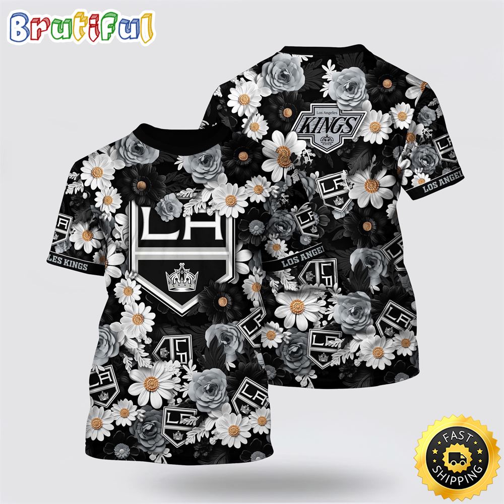 NHL Los Angeles Kings All Over Print T Shirt Tropical Begonia Flower Pattern Summer T Shirt