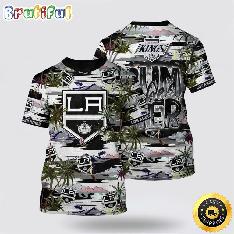 NHL Los Angeles Kings All Over Print T Shirt Tropical Desert Island Motif Summer T Shirt