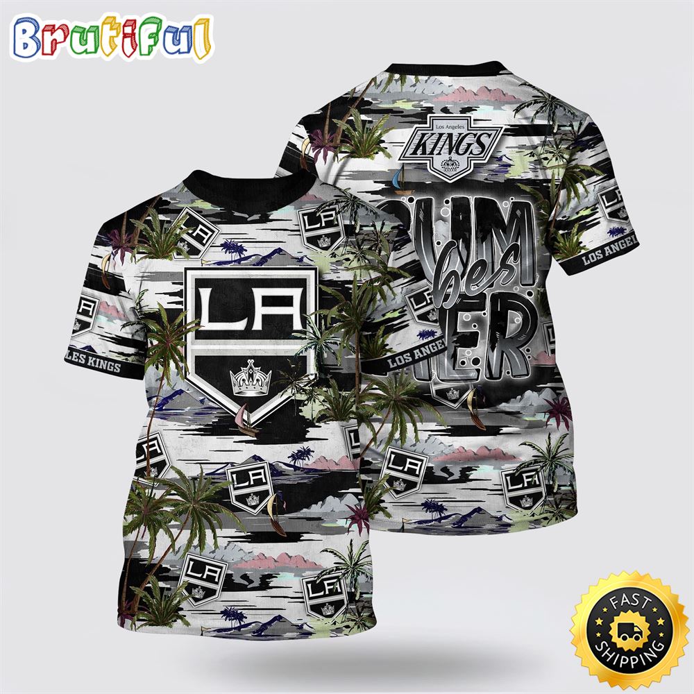 NHL Los Angeles Kings All Over Print T Shirt Tropical Desert Island Motif Summer T Shirt