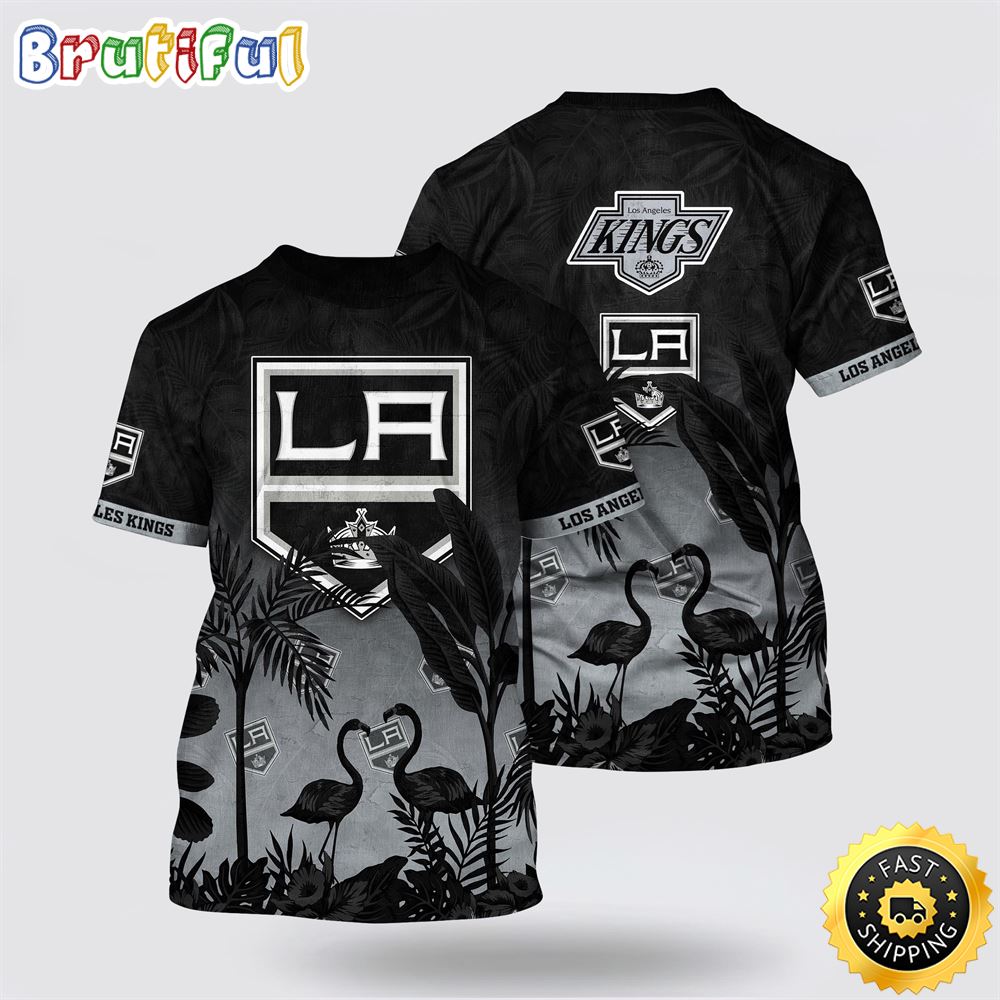 NHL Los Angeles Kings All Over Print T Shirt Tropical Flamingo Pattern Summer T Shirt