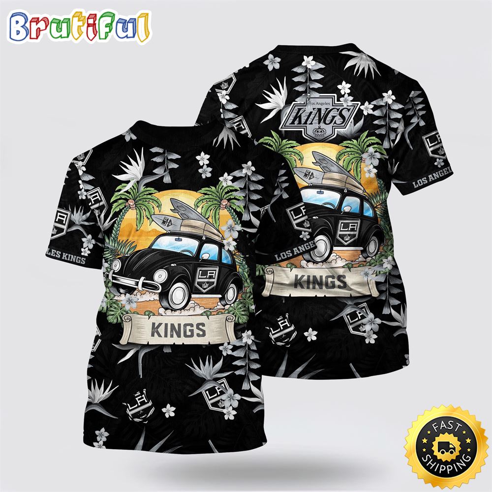 NHL Los Angeles Kings All Over Print T Shirt Tropical Forest Motif Car Traveling Summer T Shirt