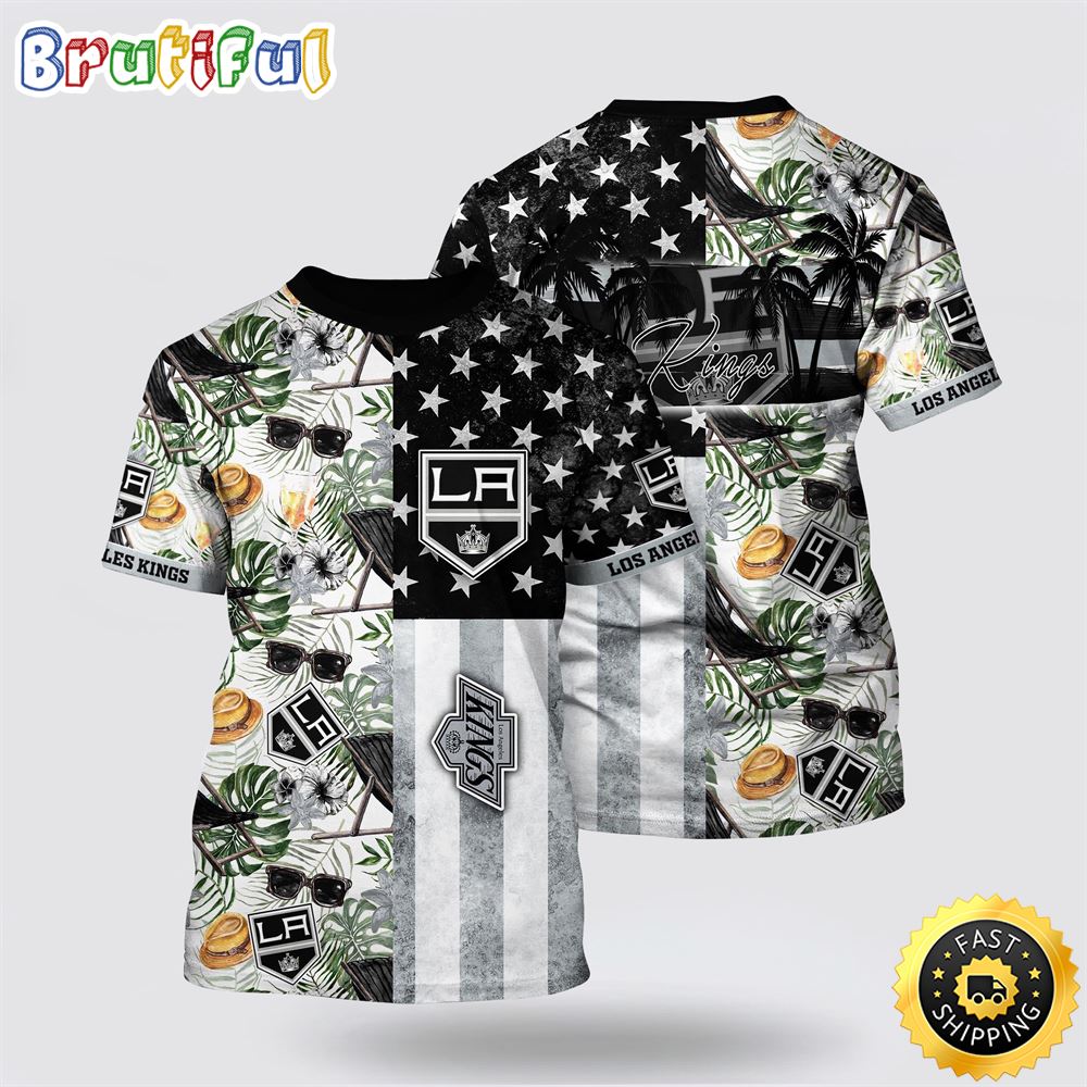 NHL Los Angeles Kings All Over Print T Shirt Tropical Hat And Glasses Pattern Summer T Shirt