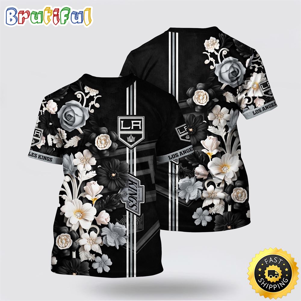 NHL Los Angeles Kings All Over Print T Shirt Tropical Hepatica Floral Pattern Summer T Shirt