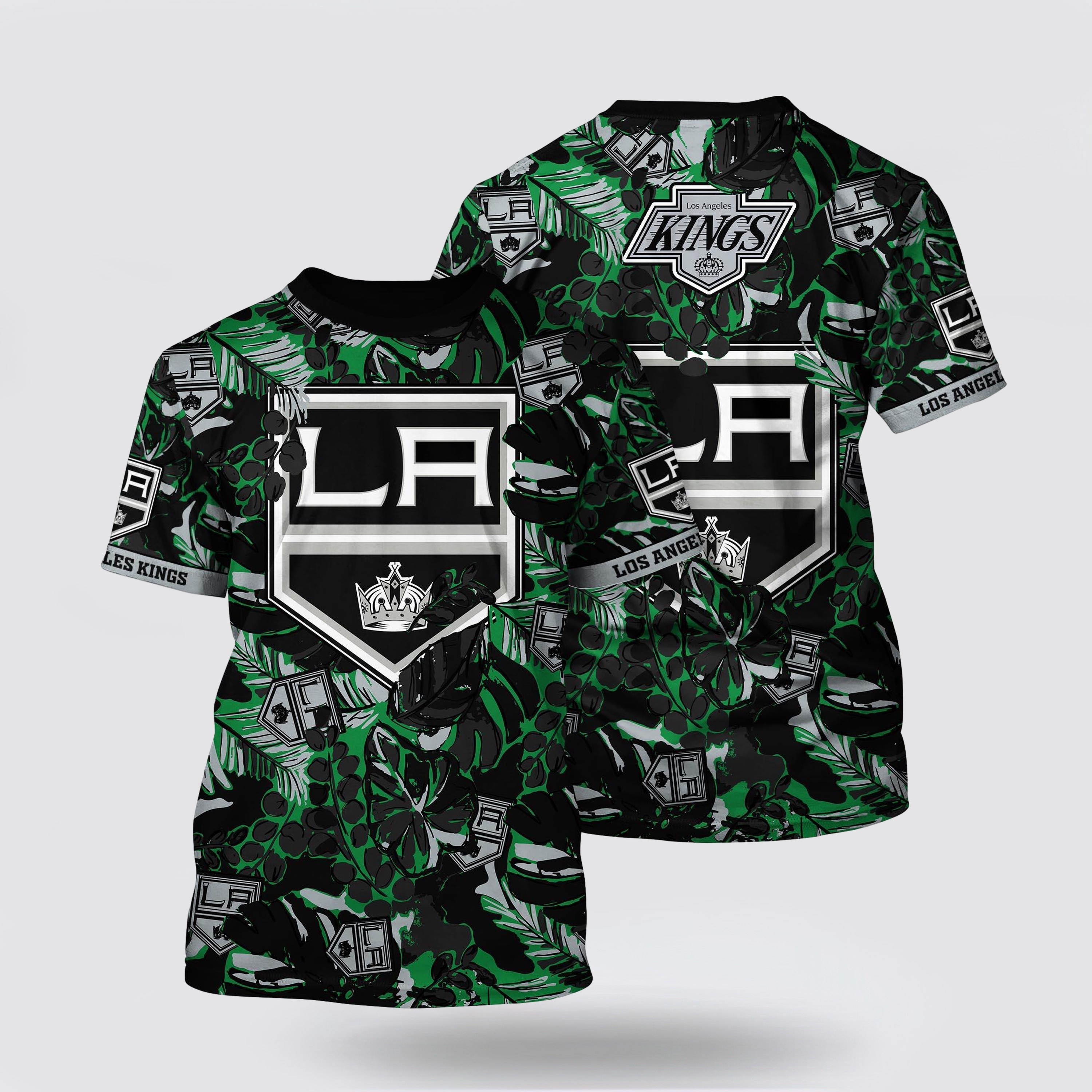 NHL Los Angeles Kings All Over Print T Shirt Tropical Leaf Pattern Summer T Shirt