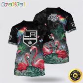 NHL Los Angeles Kings All Over Print T Shirt Tropical Parrot And Flamingo Motifs Summer T Shirt