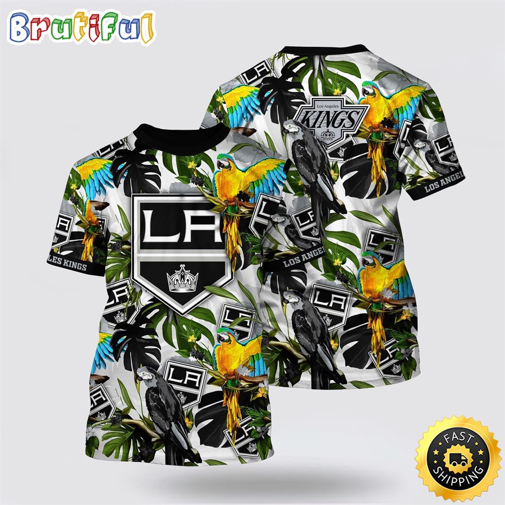 NHL Los Angeles Kings All Over Print T Shirt Tropical Parrot Pattern Summer T Shirt