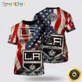 NHL Los Angeles Kings All Over Print T Shirt With American Flag Pattern Summer T Shirt