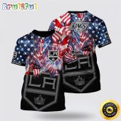 NHL Los Angeles Kings All Over Print T Shirt With American Independence Day Pattern Summer T Shirt