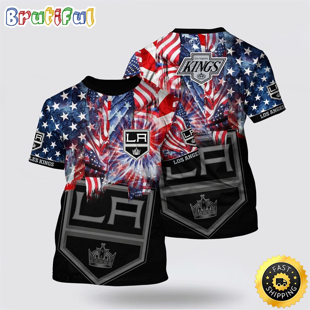 NHL Los Angeles Kings All Over Print T Shirt With American Independence Day Pattern Summer T Shirt