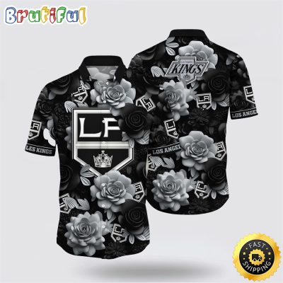 NHL Los Angeles Kings Hawaiian Shirt Tropical Rose Pattern Summer Hawaiian Shirt