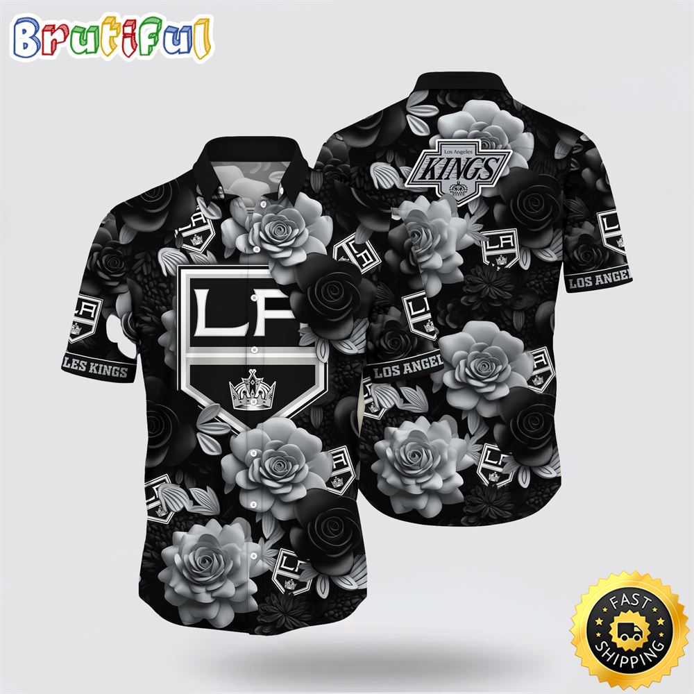 NHL Los Angeles Kings Hawaiian Shirt Tropical Rose Pattern Summer Hawaiian Shirt NHL Los Angeles Kings Hawaiian Shirt Tropical Rose Pattern Summer Hawaiian Shirt