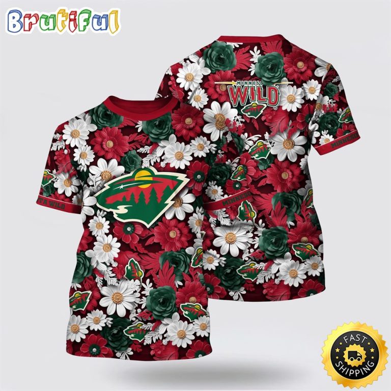NHL Minnesota Wild All Over Print T Shirt Tropical Begonia Flower Pattern Summer T Shirt