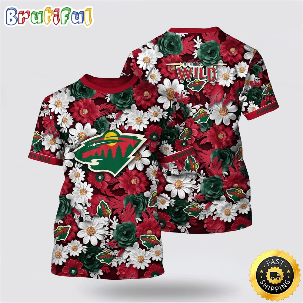NHL Minnesota Wild All Over Print T Shirt Tropical Begonia Flower Pattern Summer T Shirt NHL Minnesota Wild All Over Print T Shirt Tropical Begonia Flower Pattern Summer T Shirt