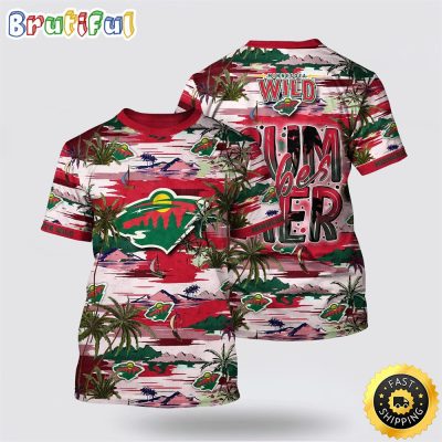 NHL Minnesota Wild All Over Print T Shirt Tropical Desert Island Motif Summer T Shirt