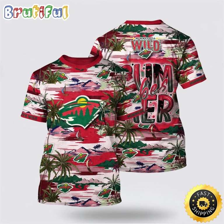 NHL Minnesota Wild All Over Print T Shirt Tropical Desert Island Motif Summer T Shirt