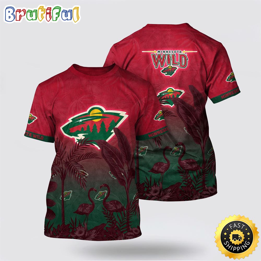 NHL Minnesota Wild All Over Print T Shirt Tropical Flamingo Pattern Summer T Shirt