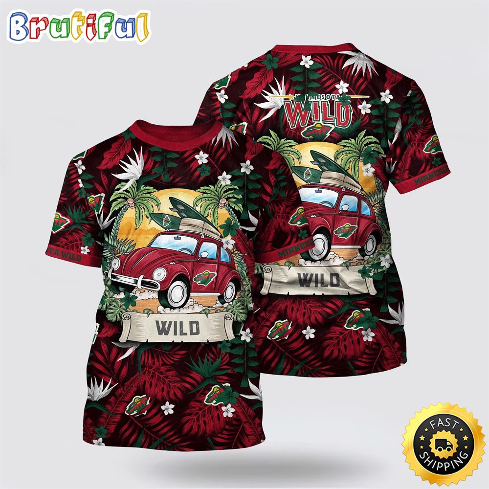 NHL Minnesota Wild All Over Print T Shirt Tropical Forest Motif Car Traveling Summer T Shirt