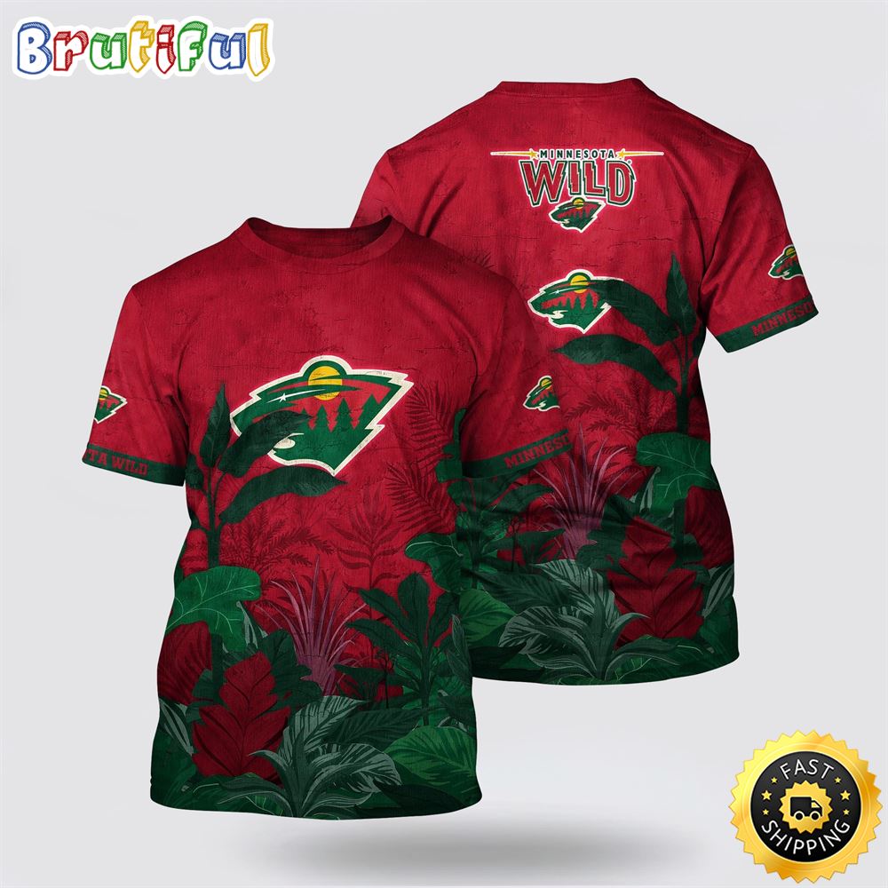 NHL Minnesota Wild All Over Print T Shirt Tropical Forest Motifs Summer T Shirt