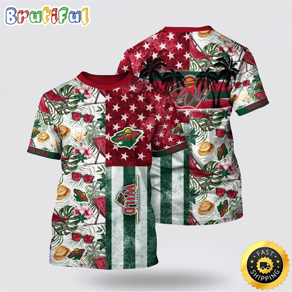 NHL Minnesota Wild All Over Print T Shirt Tropical Hat And Glasses Pattern Summer T Shirt