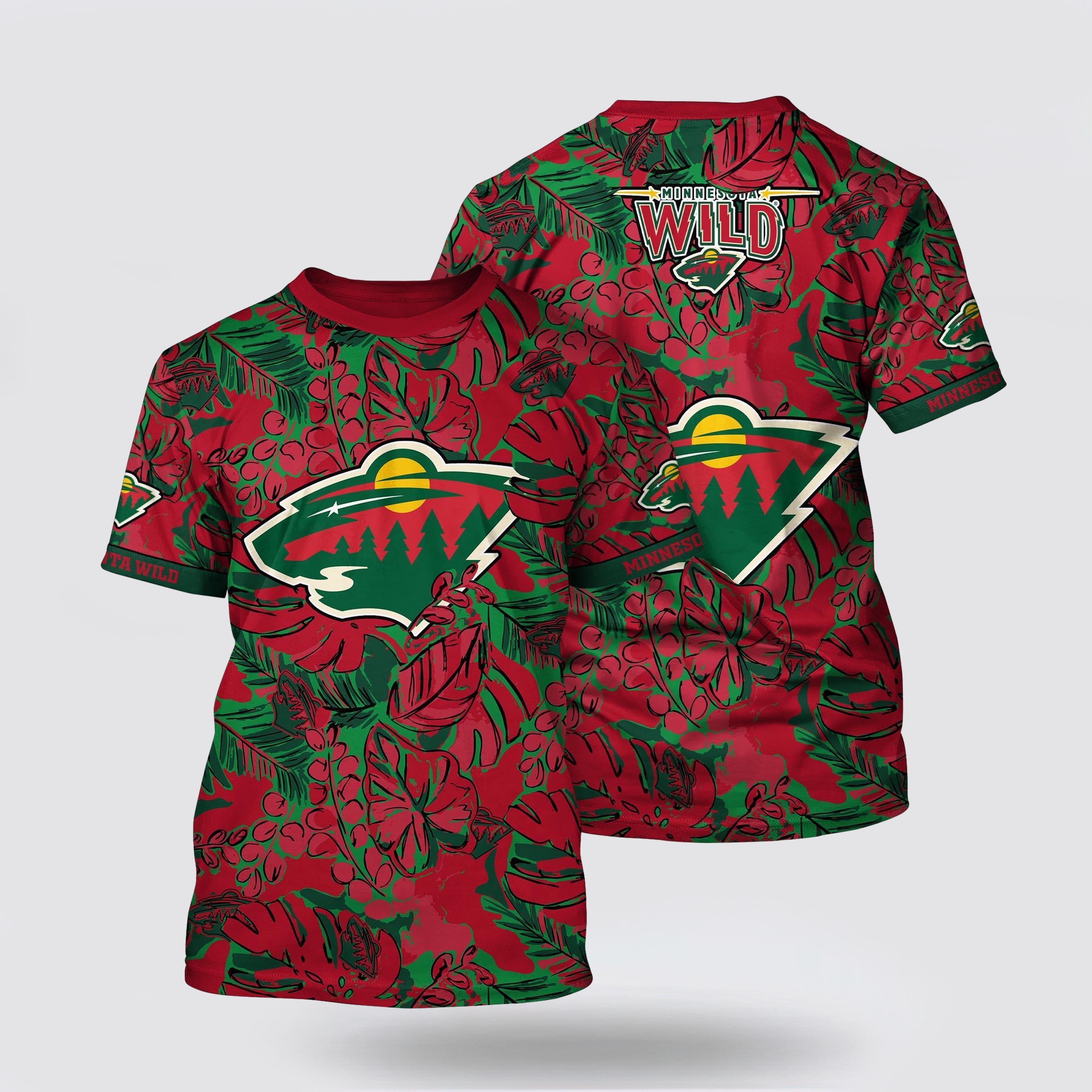 NHL Minnesota Wild All Over Print T Shirt Tropical Leaf Pattern Summer T Shirt NHL Minnesota Wild All Over Print T Shirt Tropical Leaf Pattern Summer T Shirt