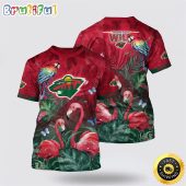 NHL Minnesota Wild All Over Print T Shirt Tropical Parrot And Flamingo Motifs Summer T Shirt