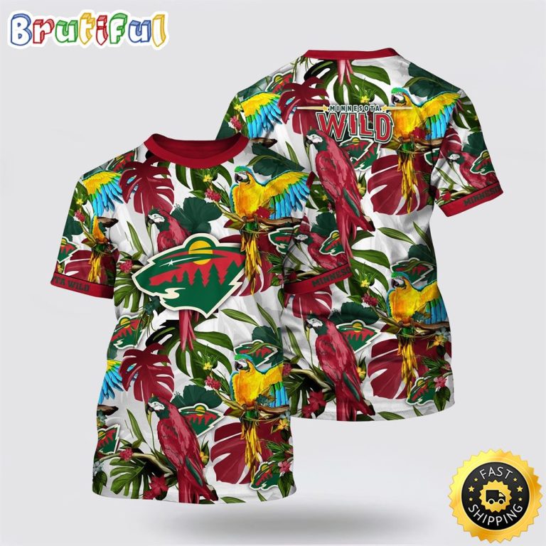 NHL Minnesota Wild All Over Print T Shirt Tropical Parrot Pattern Summer T Shirt