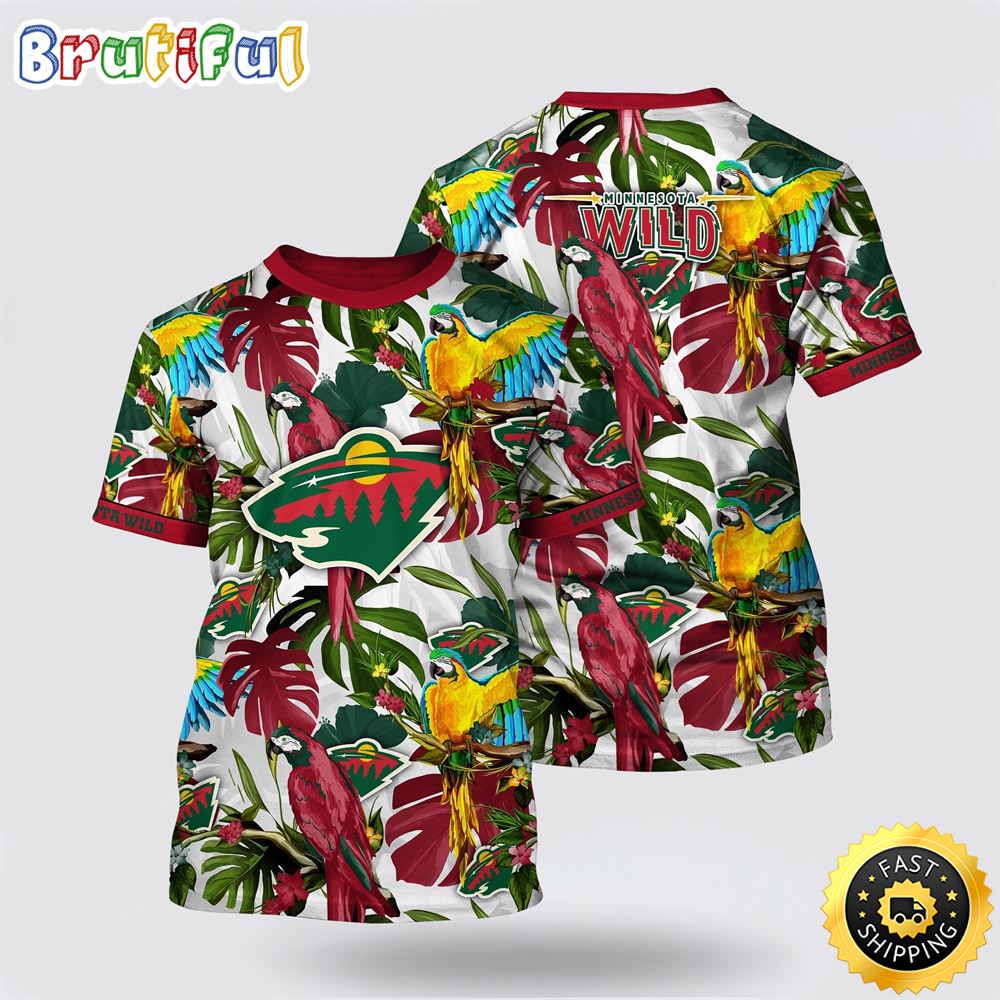 NHL Minnesota Wild All Over Print T Shirt Tropical Parrot Pattern Summer T Shirt NHL Minnesota Wild All Over Print T Shirt Tropical Parrot Pattern Summer T Shirt