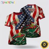 NHL Minnesota Wild All Over Print T Shirt With American Flag Pattern Summer T Shirt