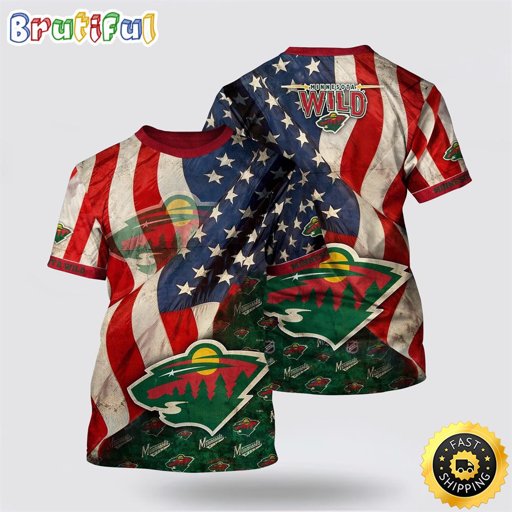 NHL Minnesota Wild All Over Print T Shirt With American Flag Pattern Summer T Shirt