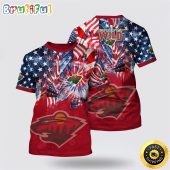 NHL Minnesota Wild All Over Print T Shirt With American Independence Day Pattern Summer T Shirt