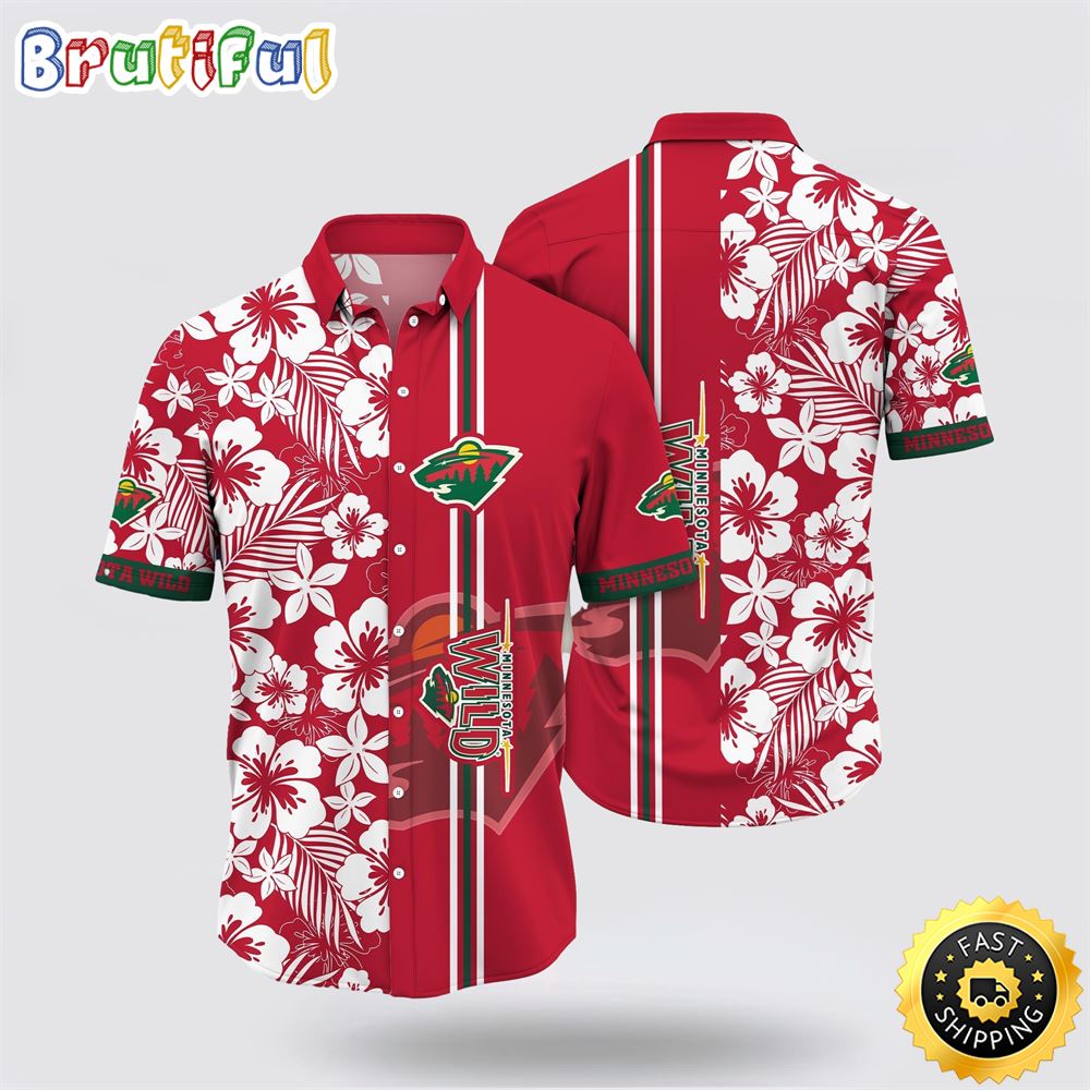 NHL Minnesota Wild Hawaiian Shirt Tropical Apricot Blossom Pattern Summer Hawaiian Shirt NHL Minnesota Wild Hawaiian Shirt Tropical Apricot Blossom Pattern Summer Hawaiian Shirt